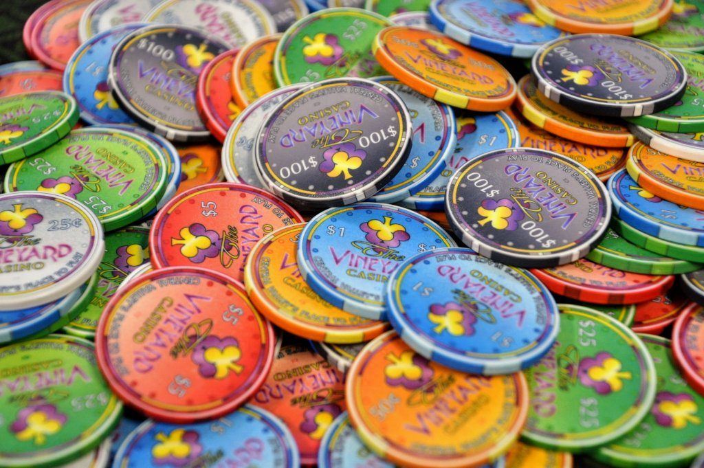 The Vineyard ceramic poker chips made by Chipco for the home market